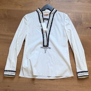 Tory Burch White Blouse with Black Trim